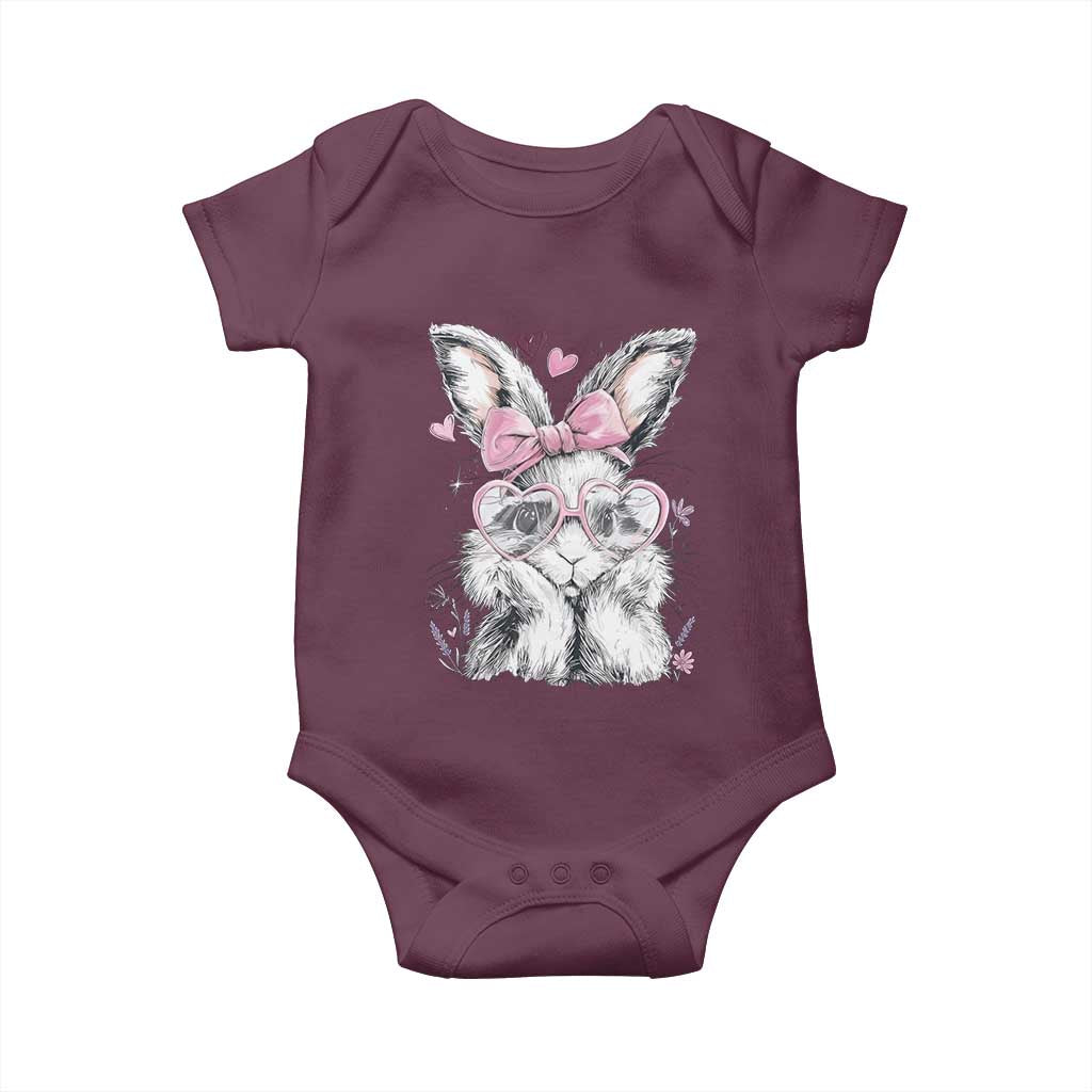 Cute Easter Bunny with Heart Glasses Pink Bow Baby Onesie Adorable Rabbit Love Aesthetic Gift