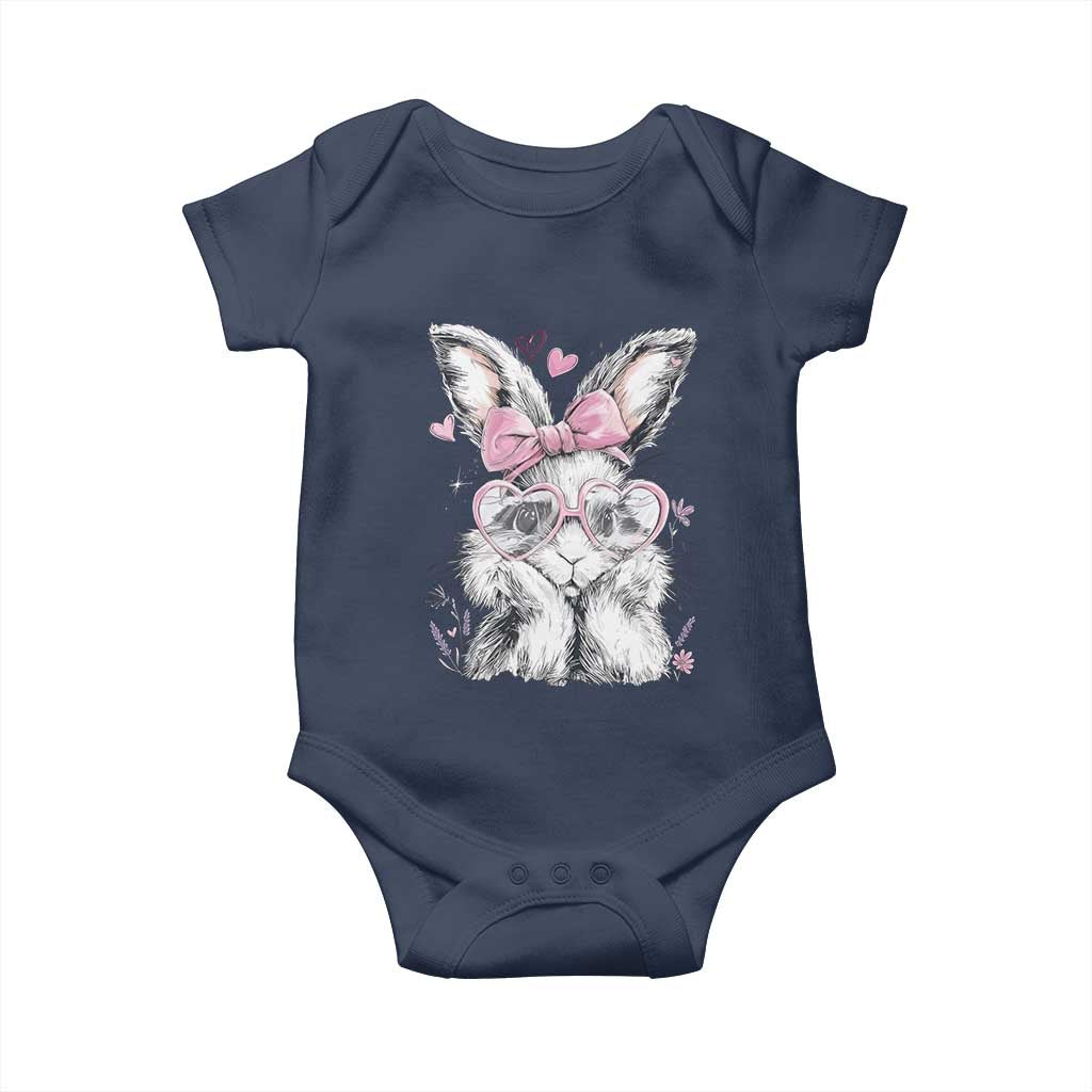 Cute Easter Bunny with Heart Glasses Pink Bow Baby Onesie Adorable Rabbit Love Aesthetic Gift