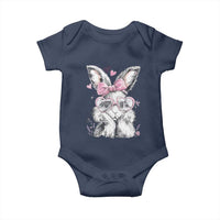 Cute Easter Bunny with Heart Glasses Pink Bow Baby Onesie Adorable Rabbit Love Aesthetic Gift