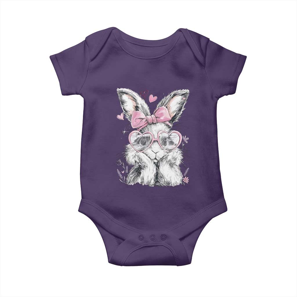 Cute Easter Bunny with Heart Glasses Pink Bow Baby Onesie Adorable Rabbit Love Aesthetic Gift