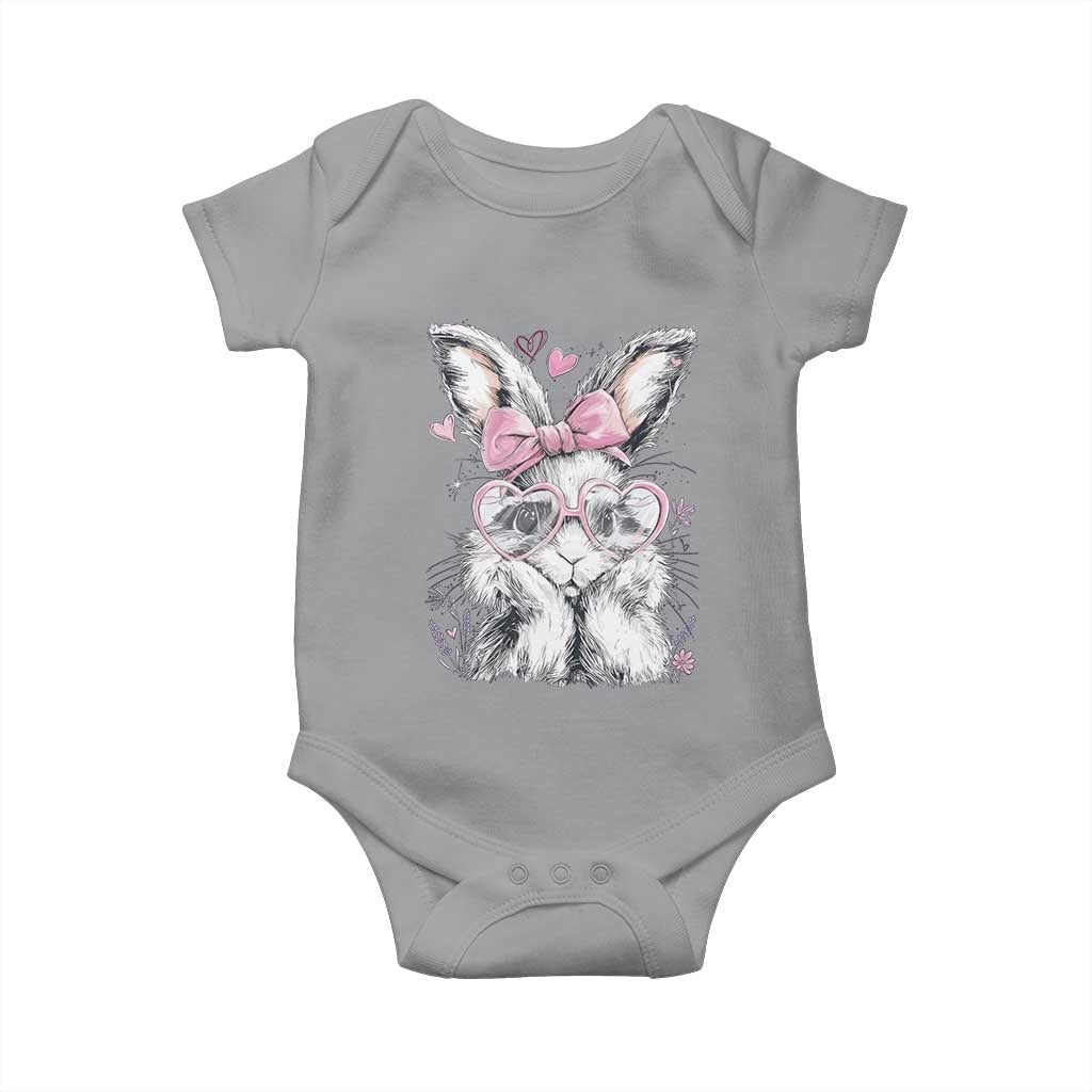 Cute Easter Bunny with Heart Glasses Pink Bow Baby Onesie Adorable Rabbit Love Aesthetic Gift