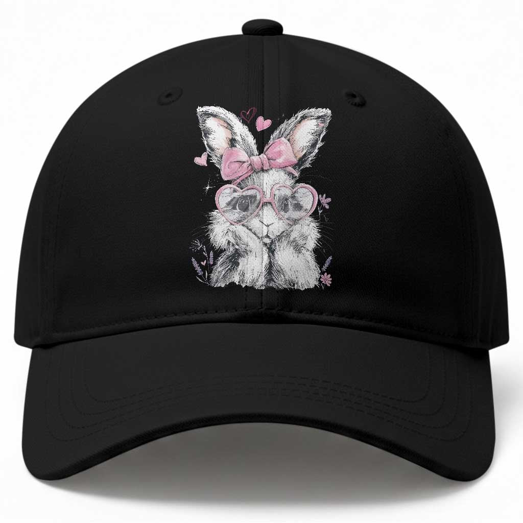 Cute Easter Bunny with Heart Glasses Pink Bow Baseball Cap Adorable Rabbit Love Aesthetic Gift