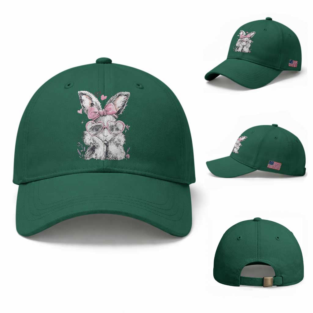 Cute Easter Bunny with Heart Glasses Pink Bow Baseball Cap Adorable Rabbit Love Aesthetic Gift