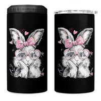 Cute Easter Bunny with Heart Glasses Pink Bow 4 in 1 Can Cooler Tumbler Adorable Rabbit Love Aesthetic Gift