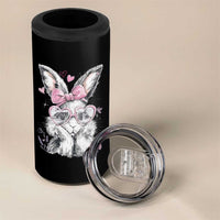Cute Easter Bunny with Heart Glasses Pink Bow 4 in 1 Can Cooler Tumbler Adorable Rabbit Love Aesthetic Gift