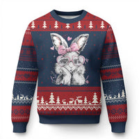 Cute Easter Bunny with Heart Glasses Pink Bow Ugly Christmas Sweater Adorable Rabbit Love Aesthetic Gift