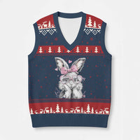 Cute Easter Bunny with Heart Glasses Pink Bow V-Neck Knit Sweater Vest Adorable Rabbit Love Aesthetic Gift