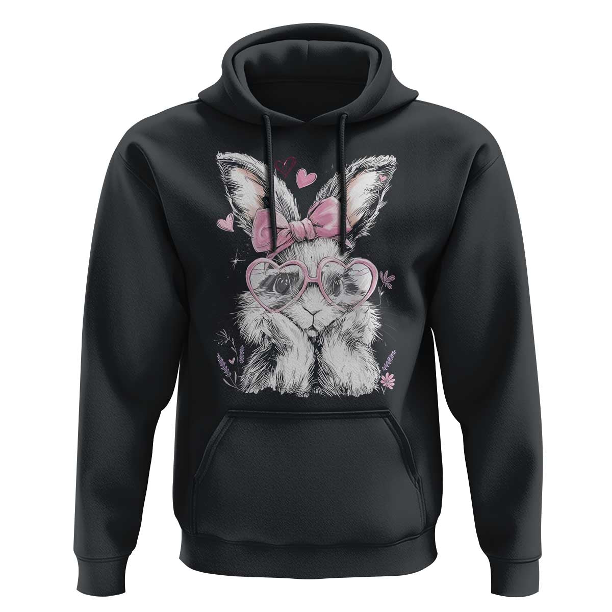 Cute Easter Bunny with Heart Glasses Pink Bow Hoodie Adorable Rabbit Love Aesthetic Gift