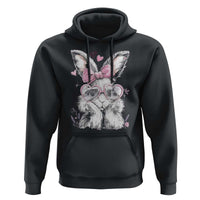 Cute Easter Bunny with Heart Glasses Pink Bow Hoodie Adorable Rabbit Love Aesthetic Gift