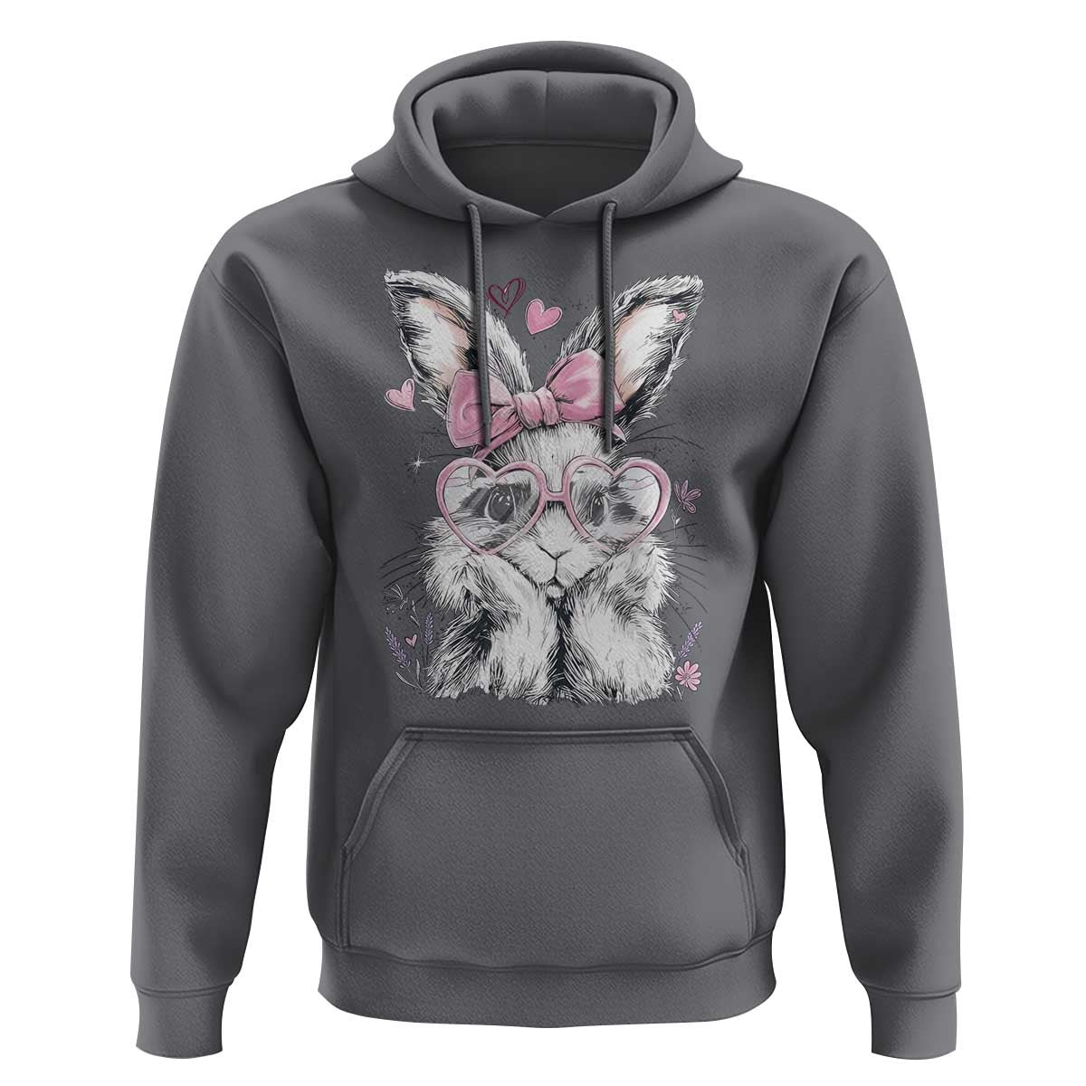 Cute Easter Bunny with Heart Glasses Pink Bow Hoodie Adorable Rabbit Love Aesthetic Gift