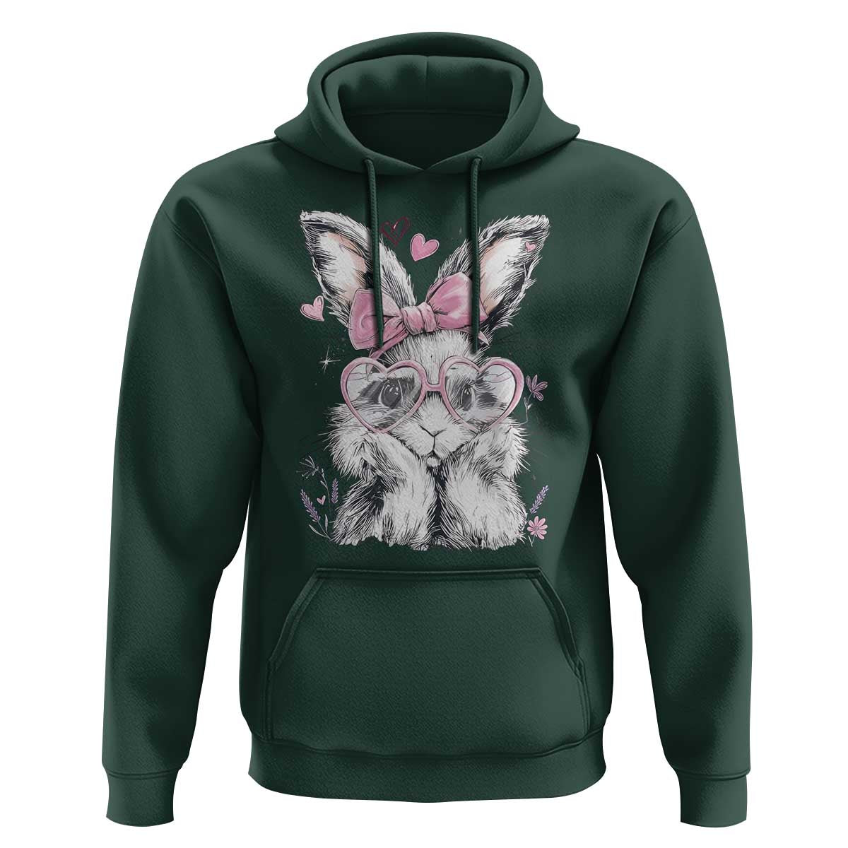 Cute Easter Bunny with Heart Glasses Pink Bow Hoodie Adorable Rabbit Love Aesthetic Gift