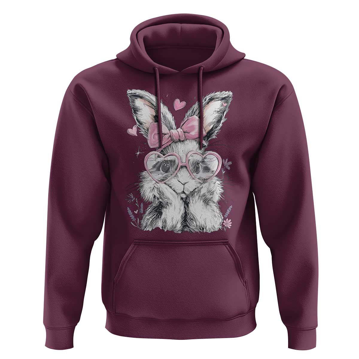 Cute Easter Bunny with Heart Glasses Pink Bow Hoodie Adorable Rabbit Love Aesthetic Gift