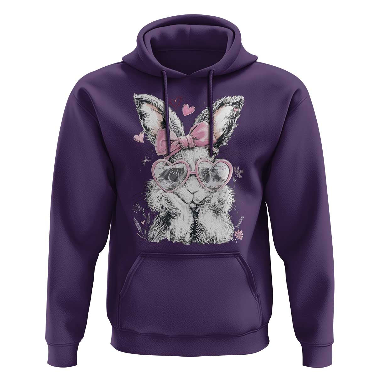 Cute Easter Bunny with Heart Glasses Pink Bow Hoodie Adorable Rabbit Love Aesthetic Gift