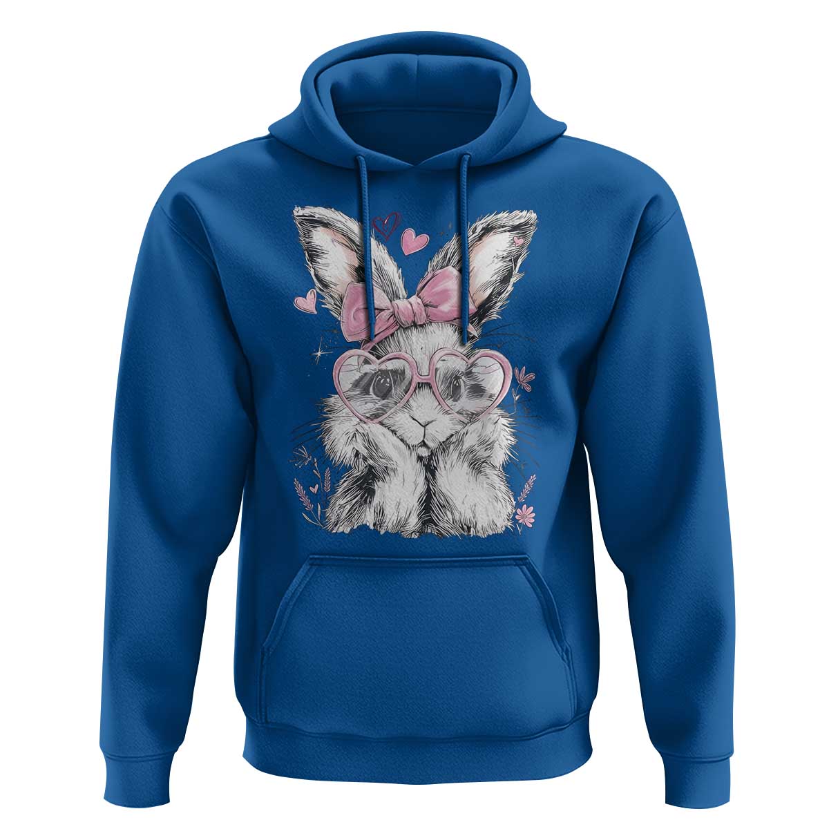 Cute Easter Bunny with Heart Glasses Pink Bow Hoodie Adorable Rabbit Love Aesthetic Gift