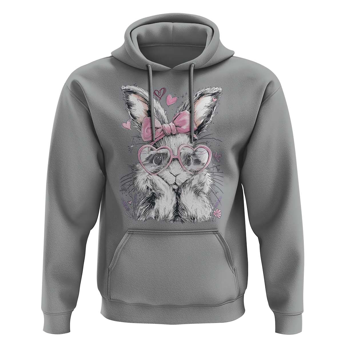 Cute Easter Bunny with Heart Glasses Pink Bow Hoodie Adorable Rabbit Love Aesthetic Gift