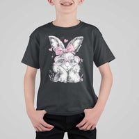 Cute Easter Bunny with Heart Glasses Pink Bow T Shirt For Kid Adorable Rabbit Love Aesthetic Gift