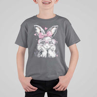 Cute Easter Bunny with Heart Glasses Pink Bow T Shirt For Kid Adorable Rabbit Love Aesthetic Gift
