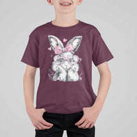 Cute Easter Bunny with Heart Glasses Pink Bow T Shirt For Kid Adorable Rabbit Love Aesthetic Gift