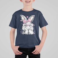 Cute Easter Bunny with Heart Glasses Pink Bow T Shirt For Kid Adorable Rabbit Love Aesthetic Gift