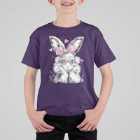 Cute Easter Bunny with Heart Glasses Pink Bow T Shirt For Kid Adorable Rabbit Love Aesthetic Gift