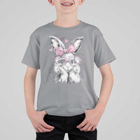 Cute Easter Bunny with Heart Glasses Pink Bow T Shirt For Kid Adorable Rabbit Love Aesthetic Gift