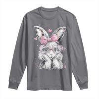 Cute Easter Bunny with Heart Glasses Pink Bow Long Sleeve Shirt Adorable Rabbit Love Aesthetic Gift
