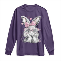 Cute Easter Bunny with Heart Glasses Pink Bow Long Sleeve Shirt Adorable Rabbit Love Aesthetic Gift