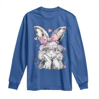 Cute Easter Bunny with Heart Glasses Pink Bow Long Sleeve Shirt Adorable Rabbit Love Aesthetic Gift