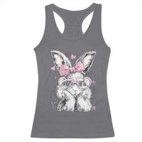 Cute Easter Bunny with Heart Glasses Pink Bow Racerback Tank Top Adorable Rabbit Love Aesthetic Gift