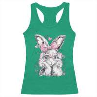 Cute Easter Bunny with Heart Glasses Pink Bow Racerback Tank Top Adorable Rabbit Love Aesthetic Gift