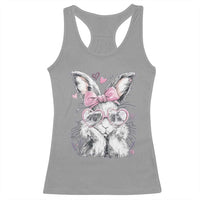 Cute Easter Bunny with Heart Glasses Pink Bow Racerback Tank Top Adorable Rabbit Love Aesthetic Gift