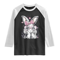 Cute Easter Bunny with Heart Glasses Pink Bow Raglan Shirt Adorable Rabbit Love Aesthetic Gift