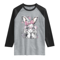 Cute Easter Bunny with Heart Glasses Pink Bow Raglan Shirt Adorable Rabbit Love Aesthetic Gift
