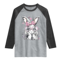 Cute Easter Bunny with Heart Glasses Pink Bow Raglan Shirt Adorable Rabbit Love Aesthetic Gift