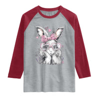Cute Easter Bunny with Heart Glasses Pink Bow Raglan Shirt Adorable Rabbit Love Aesthetic Gift