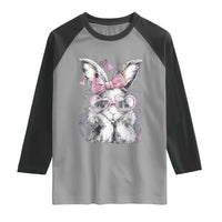Cute Easter Bunny with Heart Glasses Pink Bow Raglan Shirt Adorable Rabbit Love Aesthetic Gift