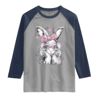 Cute Easter Bunny with Heart Glasses Pink Bow Raglan Shirt Adorable Rabbit Love Aesthetic Gift