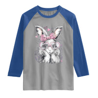 Cute Easter Bunny with Heart Glasses Pink Bow Raglan Shirt Adorable Rabbit Love Aesthetic Gift