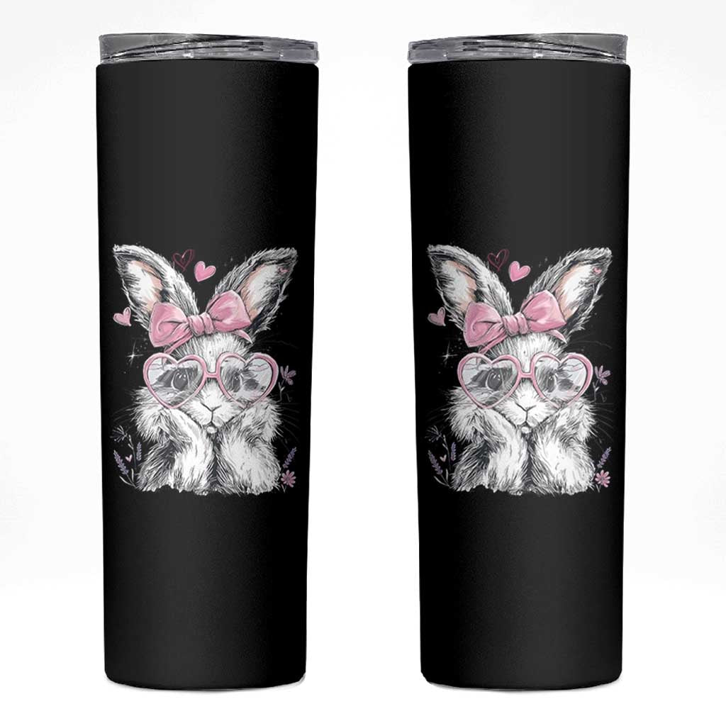 Cute Easter Bunny with Heart Glasses Pink Bow Skinny Tumbler Adorable Rabbit Love Aesthetic Gift