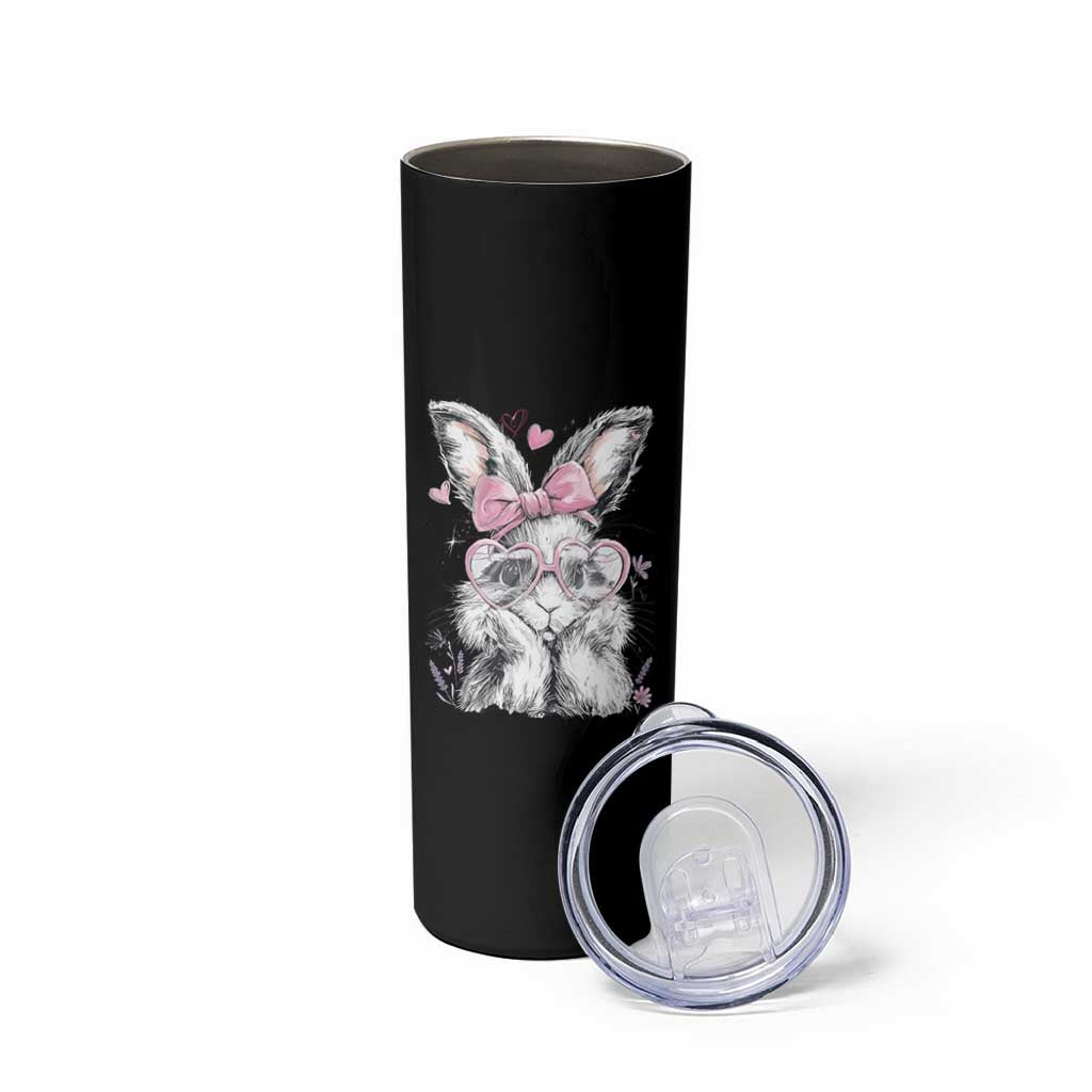 Cute Easter Bunny with Heart Glasses Pink Bow Skinny Tumbler Adorable Rabbit Love Aesthetic Gift