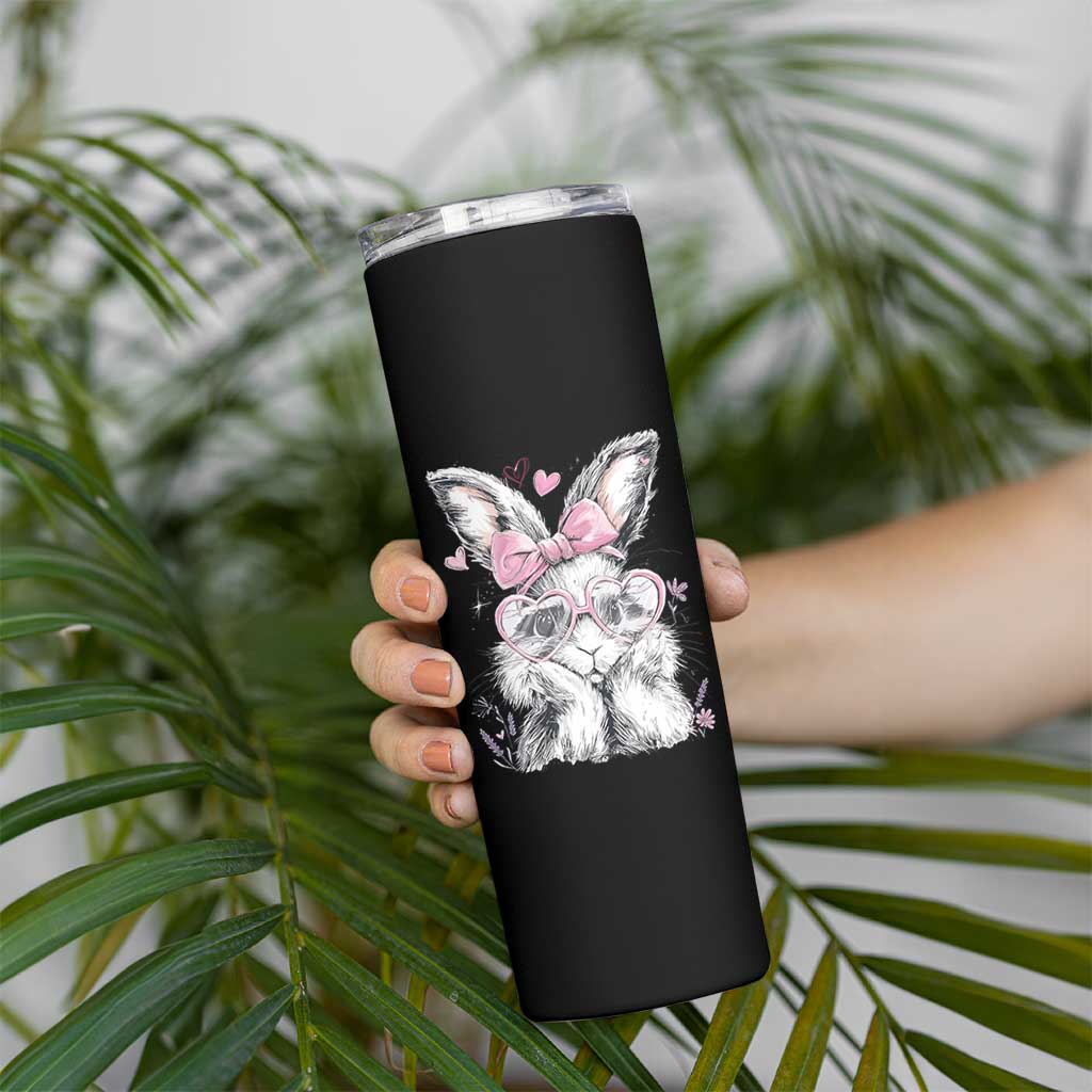 Cute Easter Bunny with Heart Glasses Pink Bow Skinny Tumbler Adorable Rabbit Love Aesthetic Gift