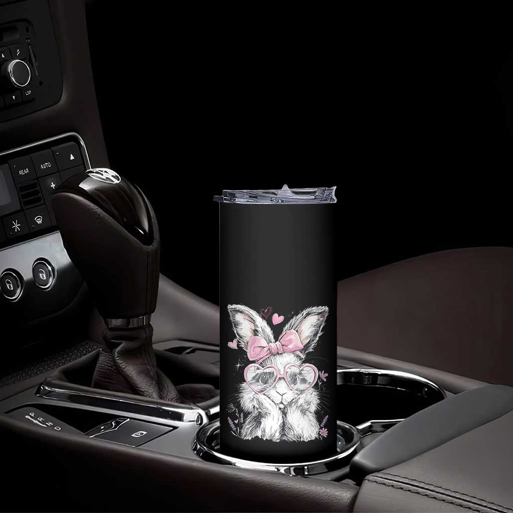 Cute Easter Bunny with Heart Glasses Pink Bow Skinny Tumbler Adorable Rabbit Love Aesthetic Gift