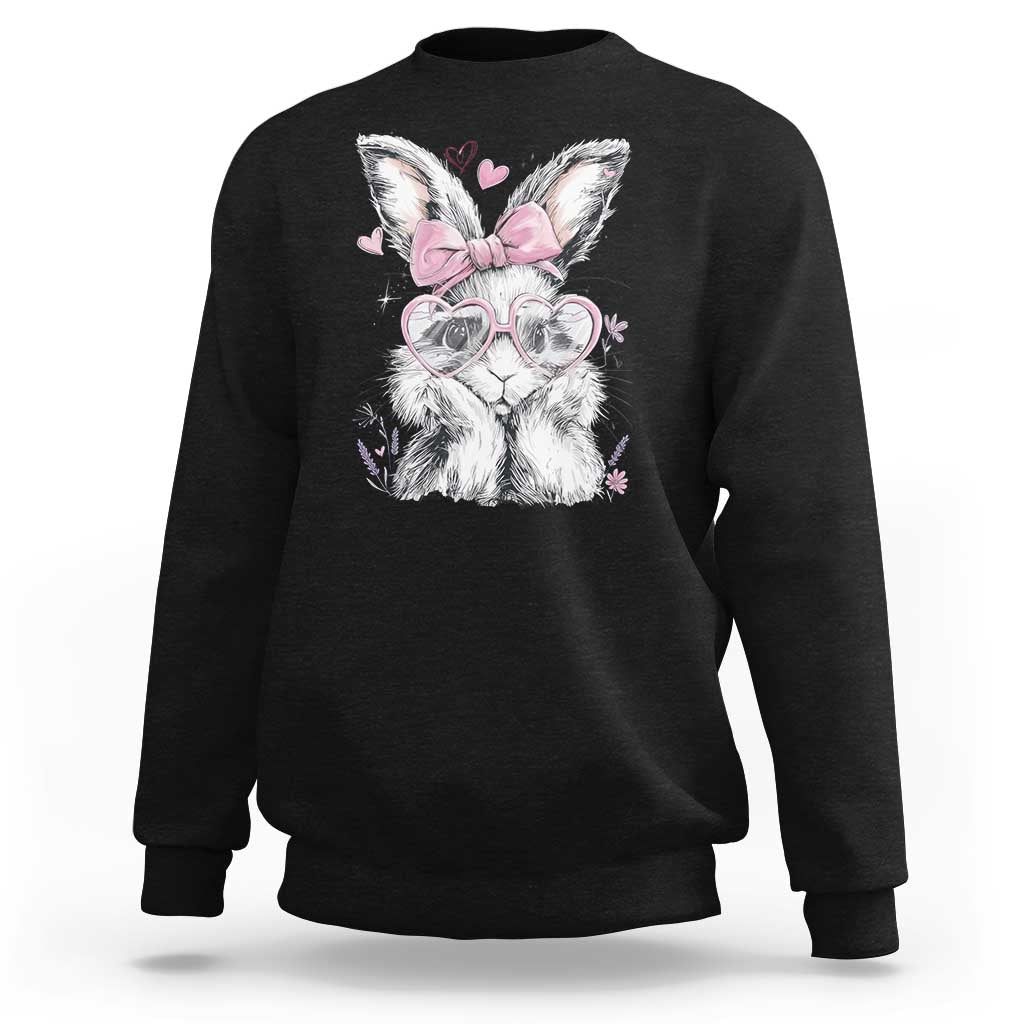 Cute Easter Bunny with Heart Glasses Pink Bow Sweatshirt Adorable Rabbit Love Aesthetic Gift