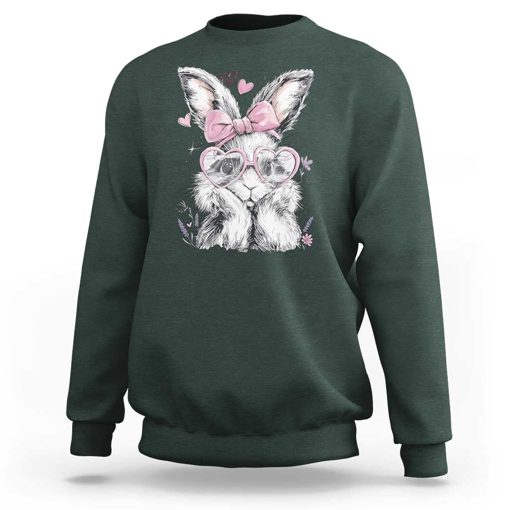 Cute Easter Bunny with Heart Glasses Pink Bow Sweatshirt Adorable Rabbit Love Aesthetic Gift