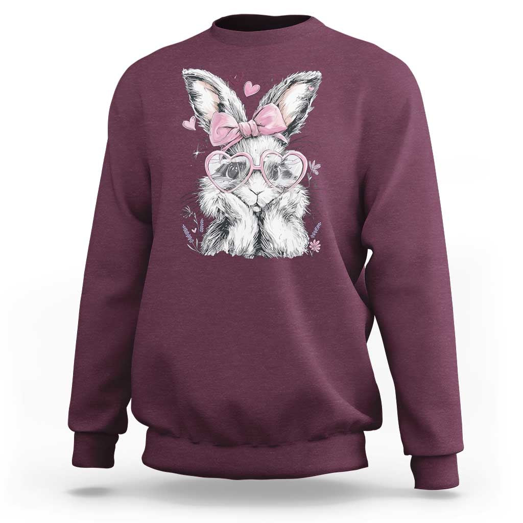 Cute Easter Bunny with Heart Glasses Pink Bow Sweatshirt Adorable Rabbit Love Aesthetic Gift