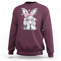 Cute Easter Bunny with Heart Glasses Pink Bow Sweatshirt Adorable Rabbit Love Aesthetic Gift