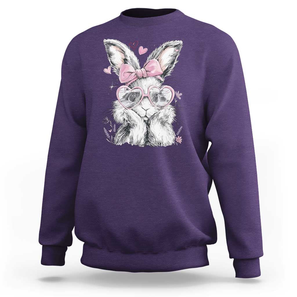 Cute Easter Bunny with Heart Glasses Pink Bow Sweatshirt Adorable Rabbit Love Aesthetic Gift