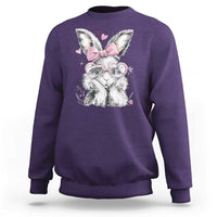 Cute Easter Bunny with Heart Glasses Pink Bow Sweatshirt Adorable Rabbit Love Aesthetic Gift