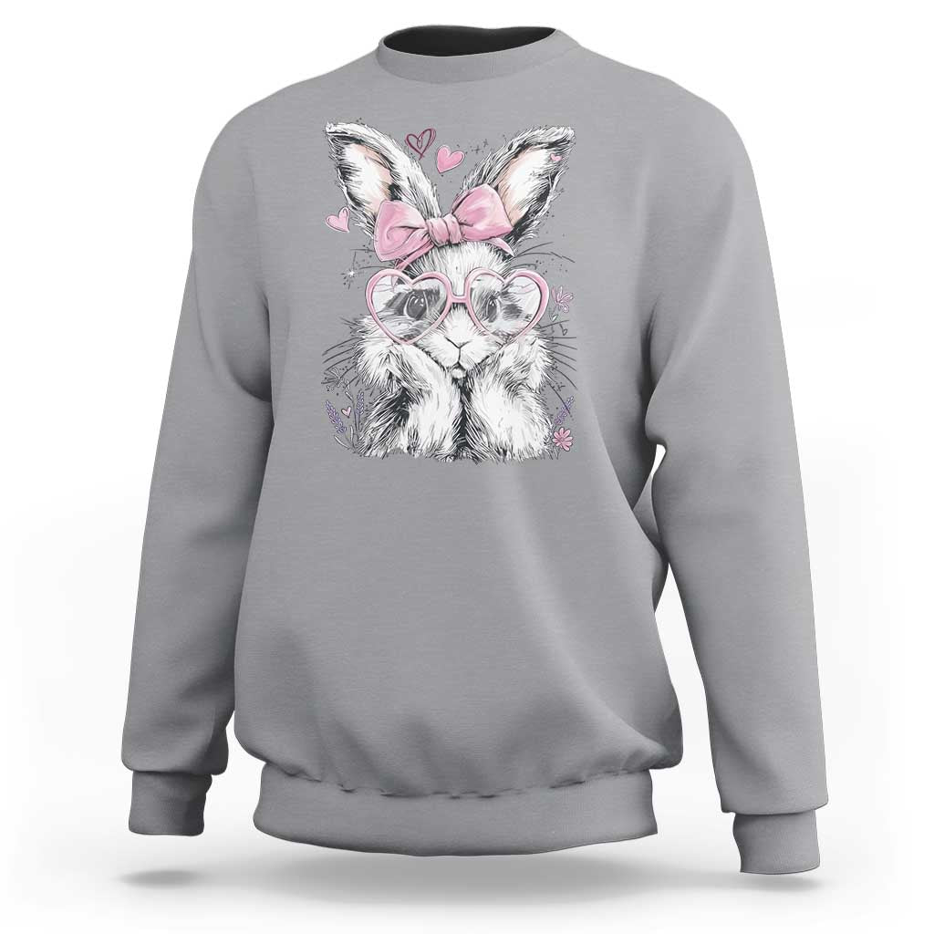 Cute Easter Bunny with Heart Glasses Pink Bow Sweatshirt Adorable Rabbit Love Aesthetic Gift