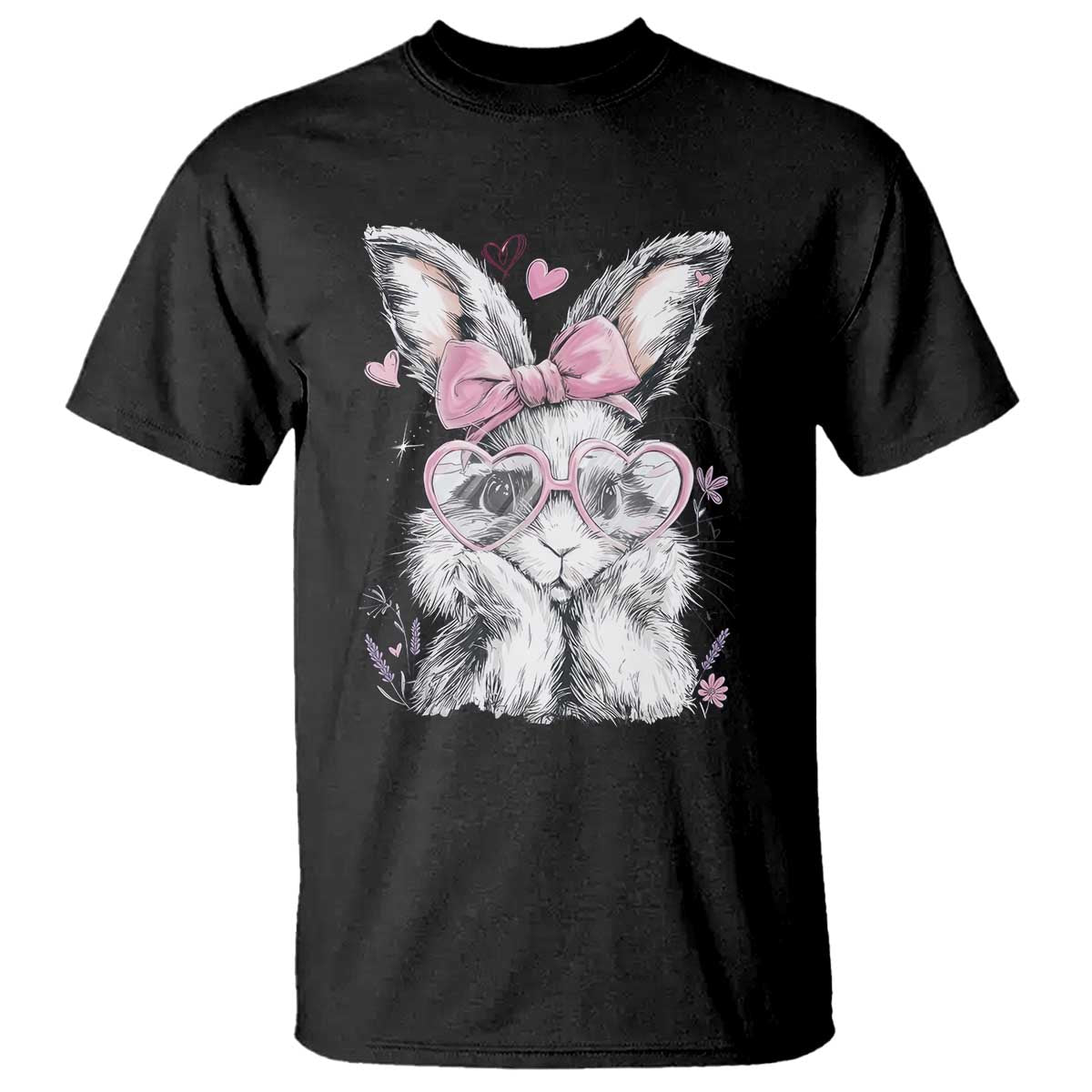 Cute Easter Bunny with Heart Glasses Pink Bow T Shirt Adorable Rabbit Love Aesthetic Gift